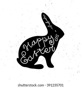 Greeting card with Easter rabbit. Funny bunny. Easter typographical background. Happy Easter. Easter Bunny.