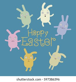 Tarjeta de saludo con conejo de Pascua. Un conejito divertido. 