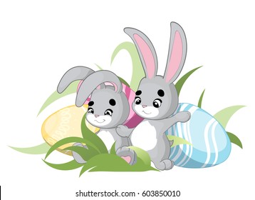 Greeting card with Easter rabbit. Funny bunny. Easter Bunny.