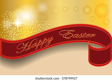greeting card with Easter in red and gold colors