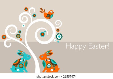 Greeting card - Easter tree with bunnies