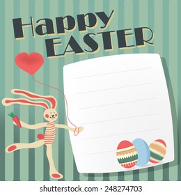 greeting card with Easter. Vector with hand-drawn Bunny and the Easter egg and the words happy Easter.