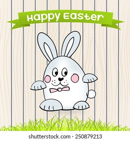 greeting card with Easter. Vector with hand-drawn Bunny and the Easter egg and the words happy Easter