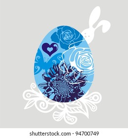 greeting card with egg which consist of flowers. Vector illustration.