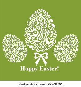 greeting card with egg which consist of flowers. Vector illustration.