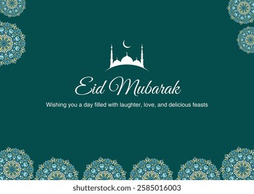 Greeting card Eid Mubarak, Eid Al-Fitr poster design template background with mandala. vector illustration background, Islamic celebration and tradition. Banner, flyer.