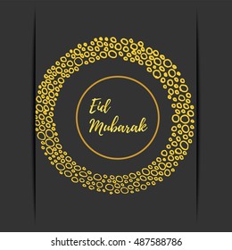 Greeting card of Eid Mubarak holiday. Golden moon on dark background. Vector illustration