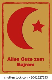 Greeting card to Eid Mubarak with text in German, (All the best) and Albanian (Bajram). vector