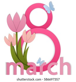 Greeting card for the Eighth March. International Women's Day. Vector illustration of a with flowers