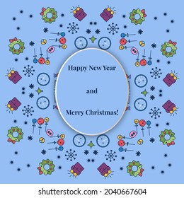 Greeting card with elegant design of Christmas symbols. for the celebration of Christmas and New Year