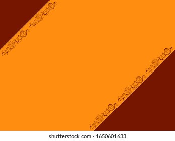 Greeting card with elements of flora and line in orange and brown, diagonal format