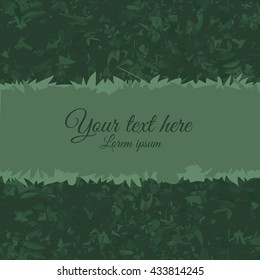 Greeting card  with elements grass on green background