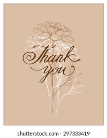 Greeting card elements. Peons flower. Calligraphy inscriptions. 