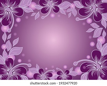 Greeting card with elements of plants and a gradient in dark magenta and white hues