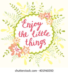 Greeting card Enjoy the little things. Cute doodle card with hand-drawn text.