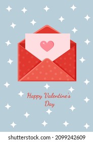 Greeting card with an envelope. Love message. Love letter for Valentine's Day for poster, print, holiday card