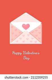 Greeting card with an envelope. Love message. Love letter for Valentine's Day for poster, print, holiday card.