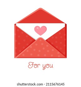 Tarjeta de felicitación con un sobre. Mensaje de amor. Carta de amor por el Día de San Valentín para afiches, impresos, tarjetas de vacaciones.