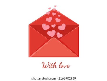 Greeting card with an envelope. Love message. Love letter for Valentine's Day for poster, print, holiday card.
