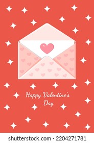 Greeting card with an envelope. Love message. Love letter for Valentine's Day for poster, print, holiday card.