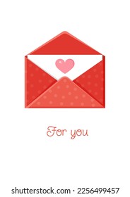 Greeting card with an envelope. Love message. Love letter for Valentine's Day for poster, print, holiday card.