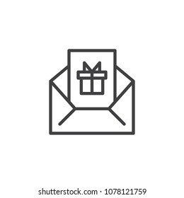 Greeting card in envelope outline icon. linear style sign for mobile concept and web design. Gift box message simple line vector icon. Symbol, logo illustration. Pixel perfect vector graphics