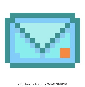 icono de píxel de sobre de tarjeta de felicitación. Aislado sobre fondo blanco Vector signo. Letra aislada del diseño simple del color azul