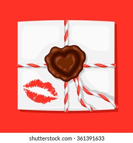 Greeting card with envelope and sealing wax. Concept can be used for Valentines Day, wedding or love confession message.