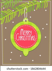 Greeting Card with Fabric Christmas Ornament On Christmas Tree