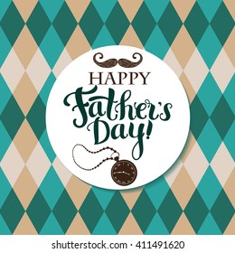 Greeting card for Father`s day with decorative hand drawn lettering and vintage pattern