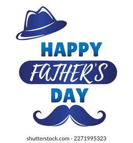 Greeting card for Father's Day with hat and mustache on white ba