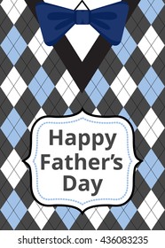 Greeting card for Father's Day on argyle background with bow-tie