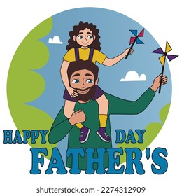 Greeting card for Father's Day with young man and his daughter