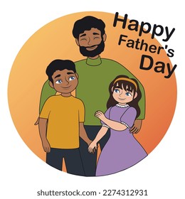 Greeting card for Father's Day with young man and his children