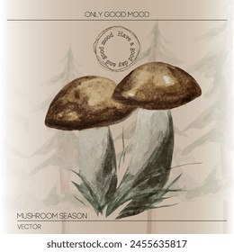 greeting card featuring a mushroom, mushroom season and wishing for a good mood. Perfect for sending warm wishes and spreading positivity.