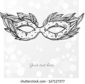 Greeting card with festive venetian mask. ector illustration. 
