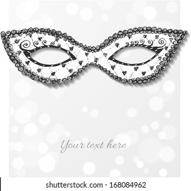 Greeting card with festive venetian mask. Vector illustration. 