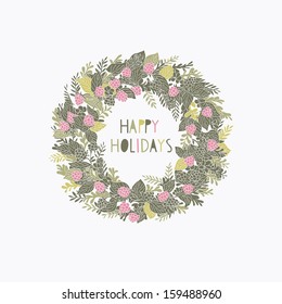 Greeting card with a festive wreath