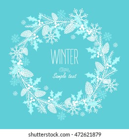 Greeting card with a festive wreath. Design Elements. Vector illustration