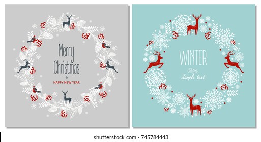 Greeting card with a festive wreath. Design Elements. Vector illustration