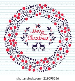 Greeting card with a festive wreath. Vector illustration