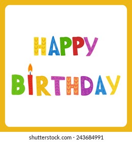 Tarjeta de saludo con banderas en colores brillantes y texto Feliz cumpleaños.
