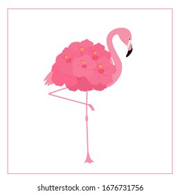 
Greeting card flamingo vector birds tropics flowers
