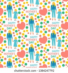  greeting card Flat style illustration  Mother with Child Mother's day poster  Happy motherhood daughter seamless 
 pattern print