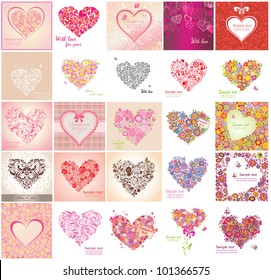 Greeting card with floral heart shapes