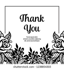 Greeting card with floral ornament and thank you text vector