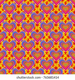 Greeting card. Floral seamless pattern. Floral card. Floral wall art painting for home. Vector abstract flowers. Yellow, magenta and red spring flowers. Wedding invitation template.