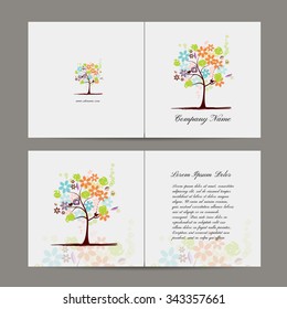 Greeting card with floral tree. Vector illustration
