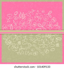 Greeting Card with Flower and Butterfly Silhouettes. Vector Illustration