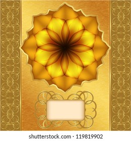 Greeting card with flower and golden border